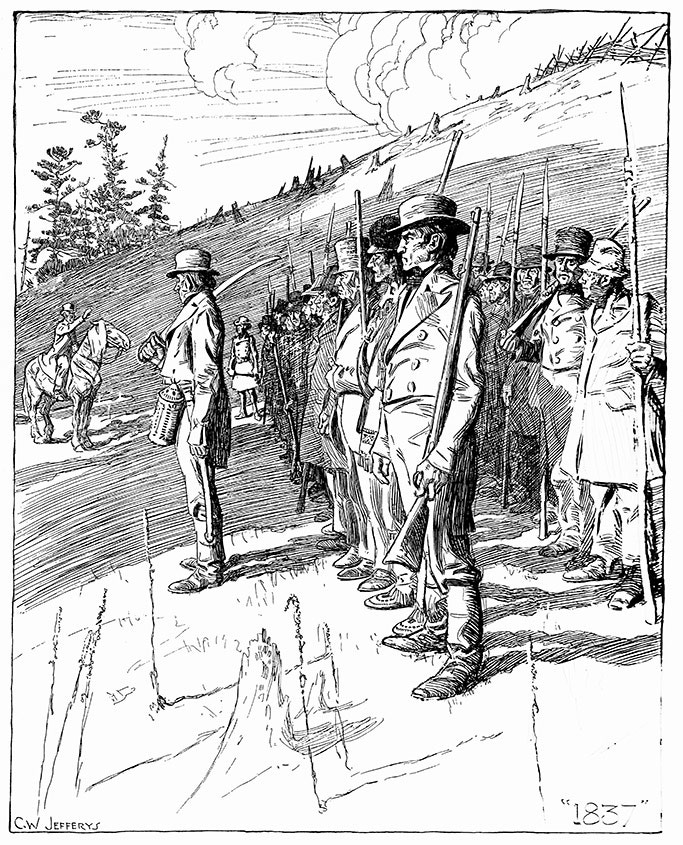 \’Rebels drilling in North York, 1837\’