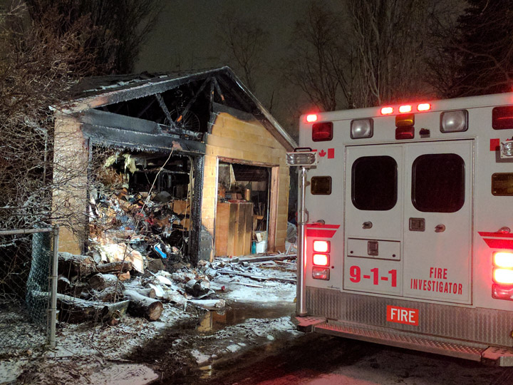 A double-detached garage in Saskatoon’s Forest Grove neighbourhood was destroyed by fire.