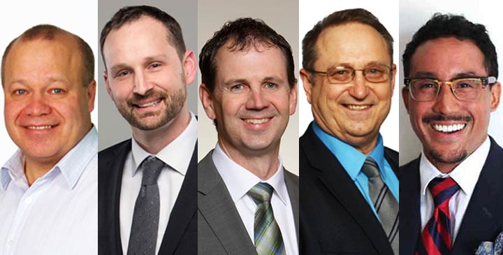Darrin Lamoureux, Ryan Meili, Brent Penner, David Prokopchuk and Shawn Setyo are running in the Saskatoon-Meewasin byelection.