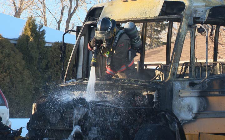Members of the Saskatoon Fire Department were called to a school bus fire in the Adelaide/Churchill neighbourhood on Tuesday afternoon.