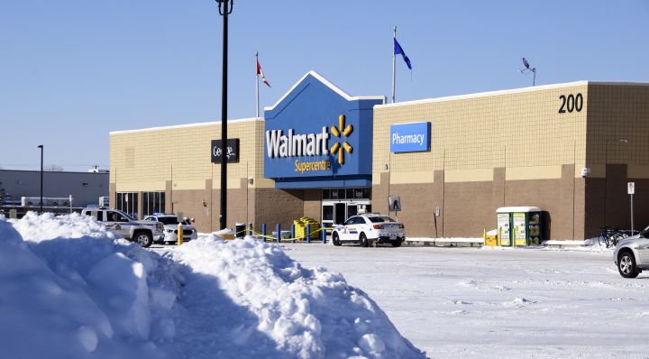 RCMP at the Strathmore Walmart after a threat was called in - Feb 7, 2017.