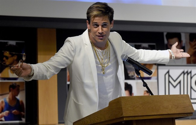Right-wing commentator Milo Yiannopoulos, shown here speaking at the University of Colorado, was forced to self-publish his book after being dropped by publisher Simon & Schuster.