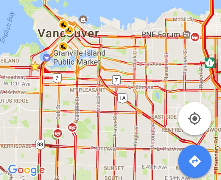A scene from Vancouver's traffic congestion on Friday morning.