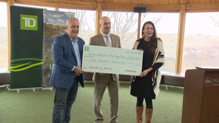 TD Canada Trust makes a half-million dollar donation to the Wanuskewin Heritage Park Thundering Ahead renewal project.