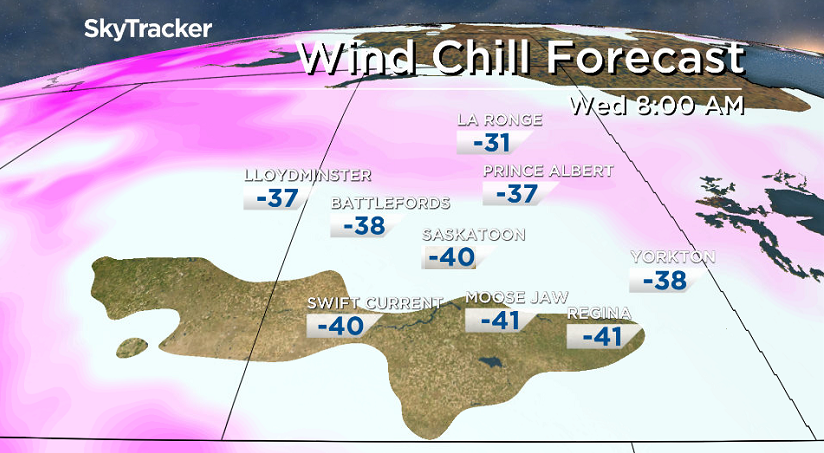 Extreme wind chill values are expected again Tuesday night in Saskatoon.