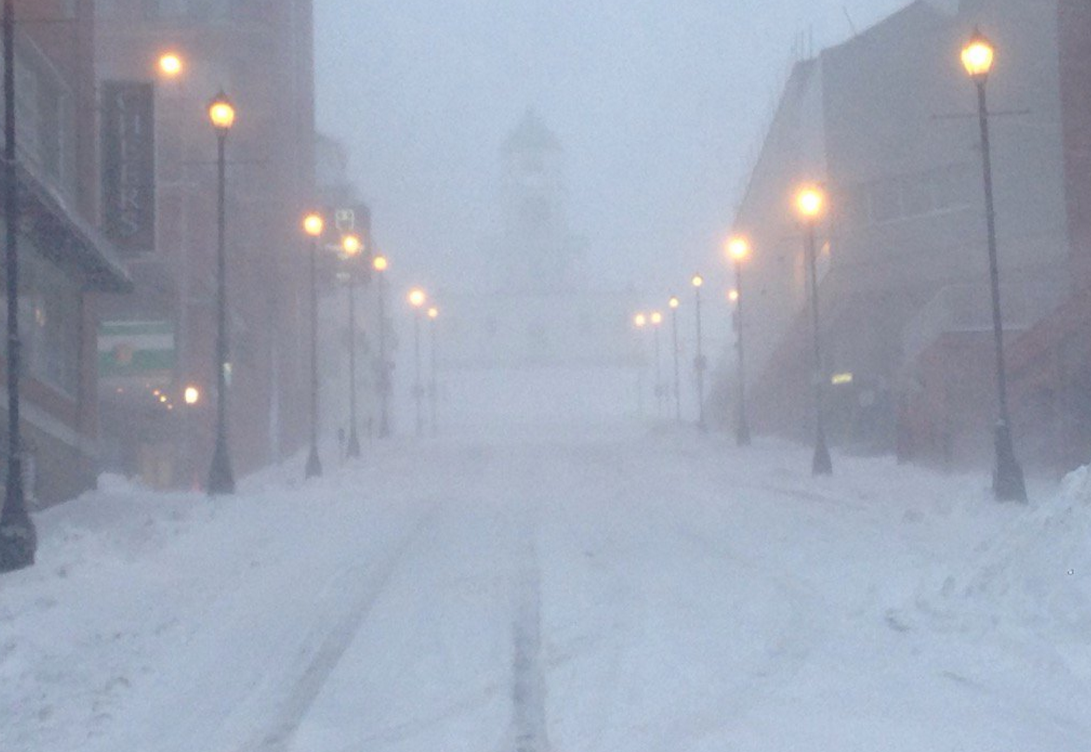 The Halifax clock tower is pictured during a blizzard on Monday, Feb. 13, 2017.