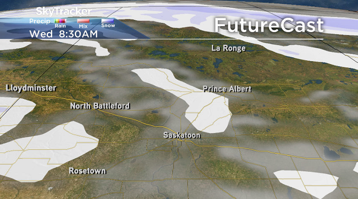 Scattered, isolated flurries are possible during the day on Wednesday across central Saskatchewan.