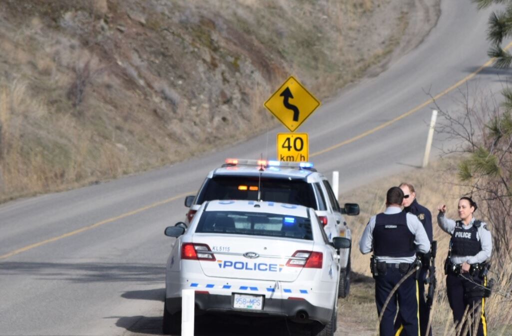 2 arrested in dangerous driving spree that narrowly misses Vernon Mountie - image