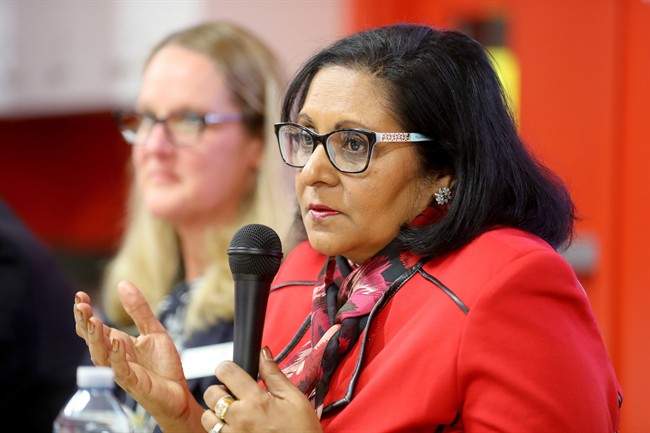Rita Chahal, Executive Director of the Manitoba Interfaith Immigration Council addresses a news conference on the ongoing refugee situation in Manitoba, Monday, February 13, 2017 in Winnipeg. 