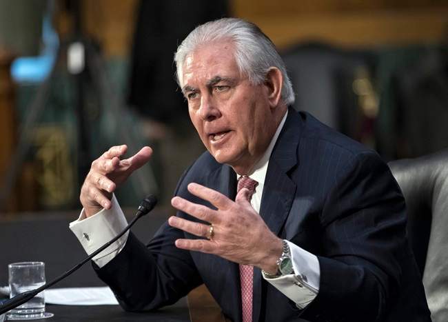 In this Jan. 11, 2017, file photo, Secretary of State Rex Tillerson testifies on Capitol Hill in Washington.