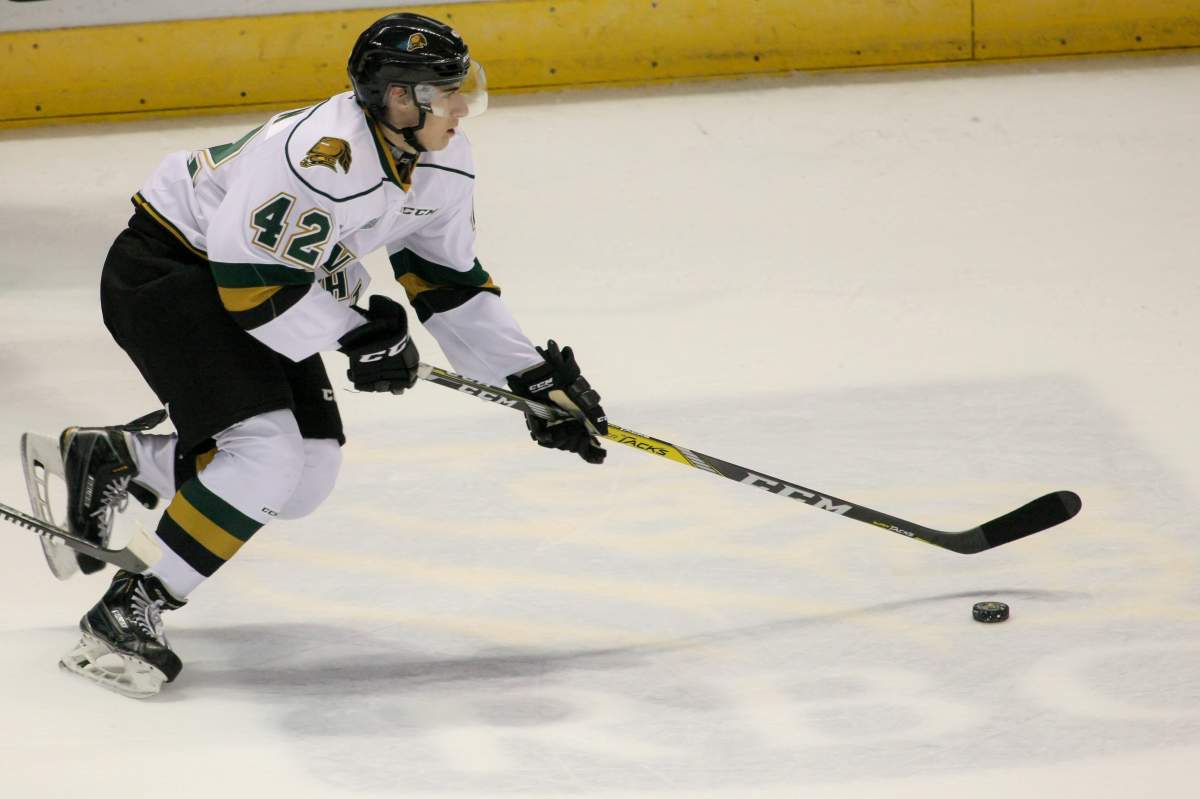 Ontario Hockey League (OHL) game action between the London Knights and the Windsor Spitfires, London, Ont., Oct., 14, 2016. The Knights defeated the Spitfires by a score of 4-0.