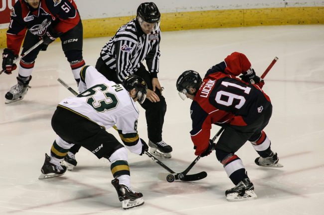 Ontario Hockey League (OHL) game action between the London Knights and the Windsor Spitfires.
