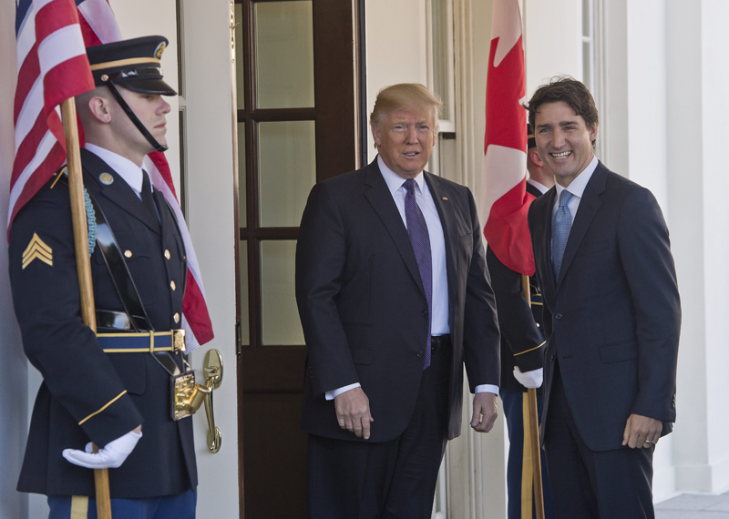 U.S. President Donald Trump and Prime Minister 
Justin Trudeau meet in Washington on February 13, 2017. 