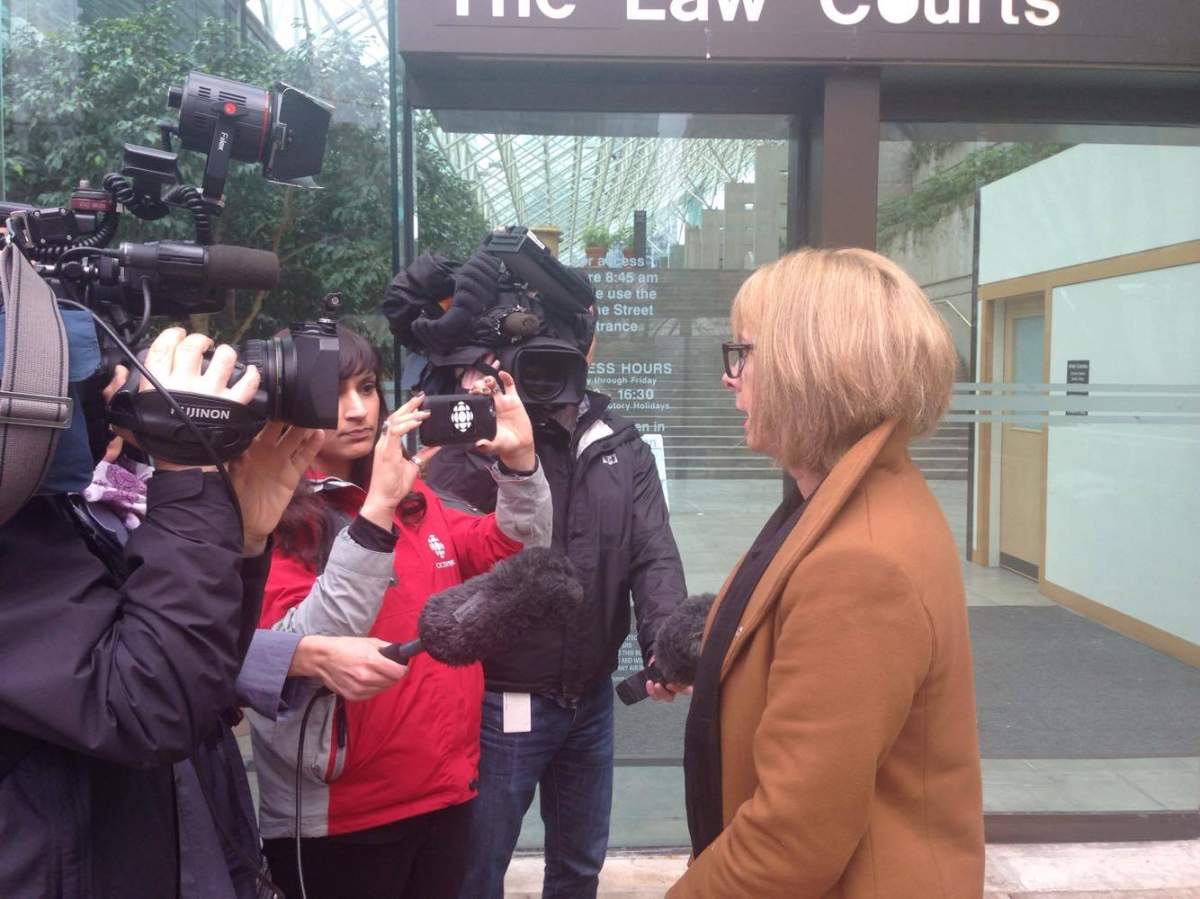Whistler mayor Nancy Wilhelm-Morden talks to reporters outside the court.