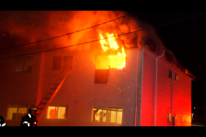 Flames tore through this building in Abbotsford early this morning.