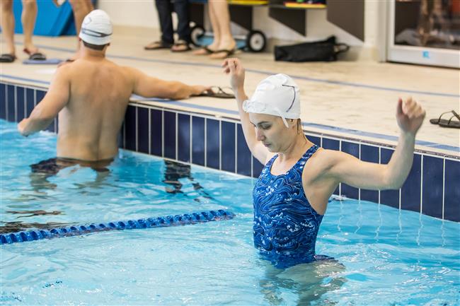 Astronaut hopeful Andréane Vidal gets set for a swim during the CSA’s aptitude tests. Vidal currently works at the Royal Military College of Canada.