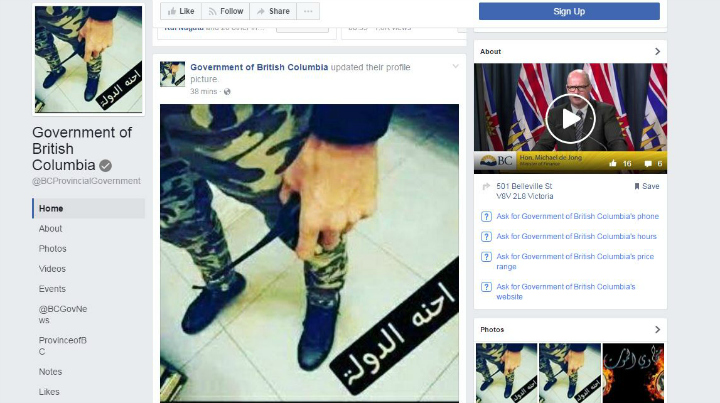 A spokesperson confirmed the B.C. government Facebook page had been compromised.