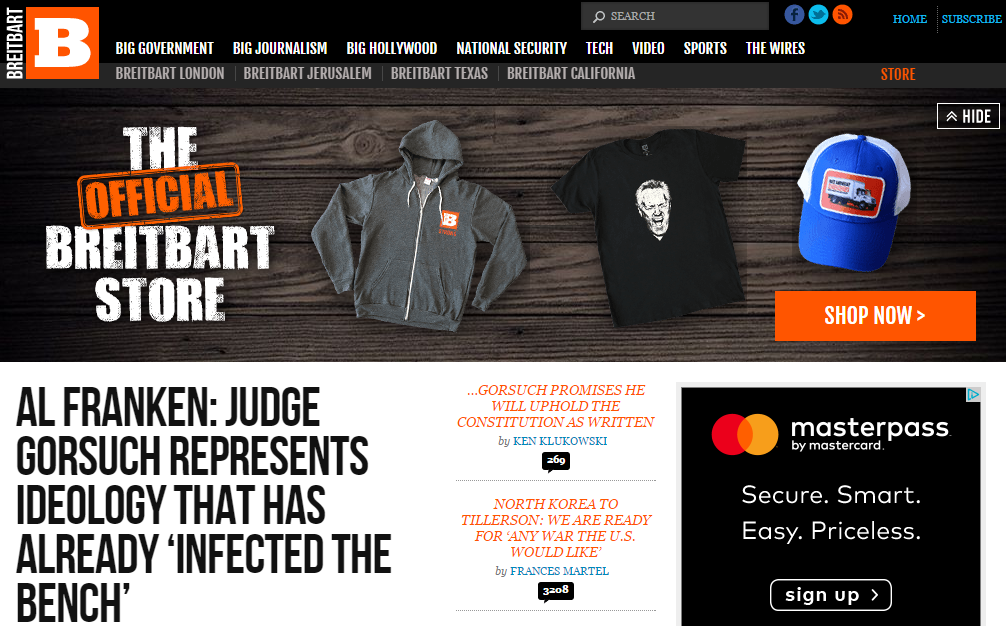 The Breitbart.com home page.