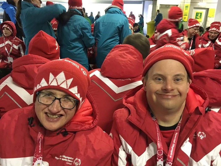 Chrissy Peters and Darren Boryskavich prepare for the opening ceremonies on Saturday at the Special Olympics World Winter Games in Austria.