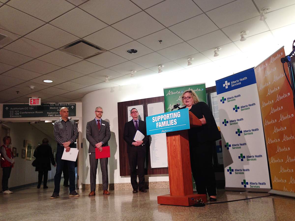 Alberta Health Minister Sarah Hoffman making announcement.