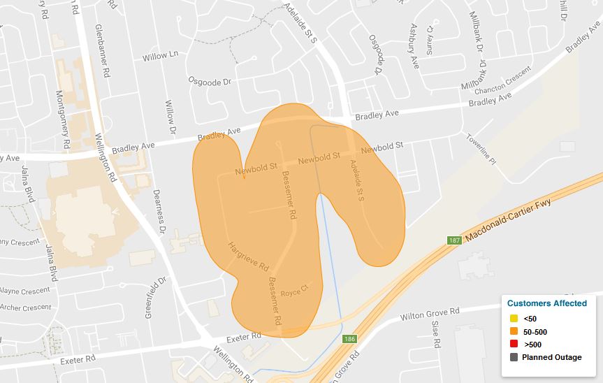 London Hydro reports 230 customers are without power on March 30, 2017.