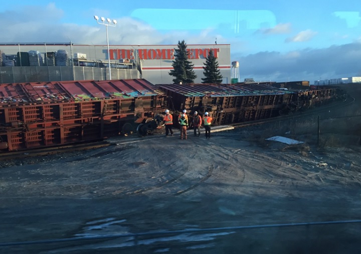 A CN rail derailment near the Etobicoke North GO Station in Toronto on March 9, 2017.