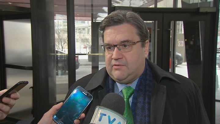 Montreal Mayor Denis Coderre speaks to reporters on his first day back at work after a brief illness. Saturday, March 11, 2017.