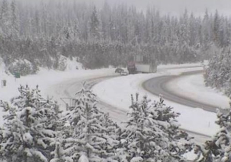 Jack-knifed truck blocks lanes on Coquihalla Connector Friday morning.