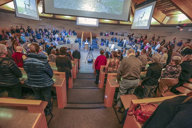 Friends, family, and supporters of Richard Wagamese gather to remember him at Thompson Rivers University, in Kamloops, B.C., on Saturday, March 25, 2017. Wagamese, a celebrated author and journalist who often described himself as a second-generation survivor of the residential school system of which his parents and other family members were students, died in Kamloops, B.C., on March 10. 