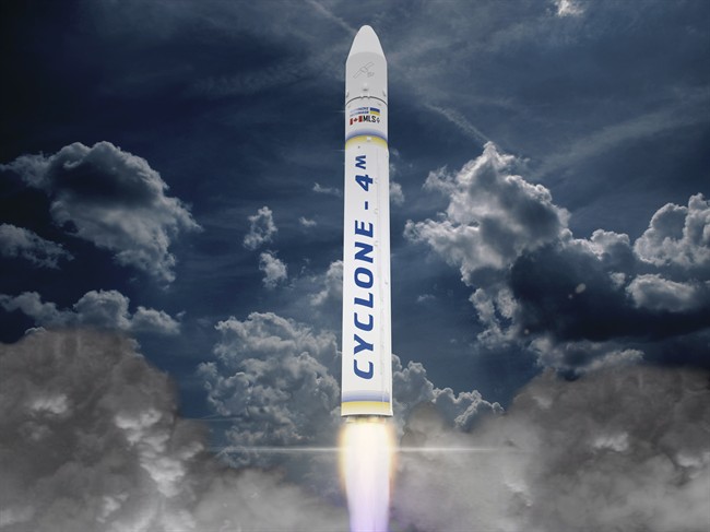 Maritime Launch Service Ltd., says it has committed to establishing a launch complex for satellite-carrying rockets in Nova Scotia. Once completed, the site would be used to launch the Ukrainian-built Cyclone 4M rocket, shown in this artist's rendering. T.