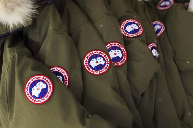 Jackets hang at the factory of Canada Goose Inc. in Toronto on Thursday, November 28, 2013. Canada Goose, whose winter jackets have been made famous by the likes of Daniel Craig and Kate Upton, is going public today on stock markets in Toronto and New York.THE CANADIAN PRESS/Aaron Vincent Elkaim.