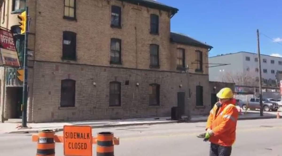London Police close Clarence at York Streets as shingles blow off the roof at Call the Office on March 8, 2017.