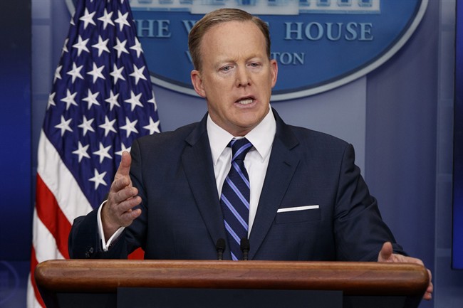 White House press secretary Sean Spicer speaks during the daily press briefing at the White House, Friday, March 31, 2017.