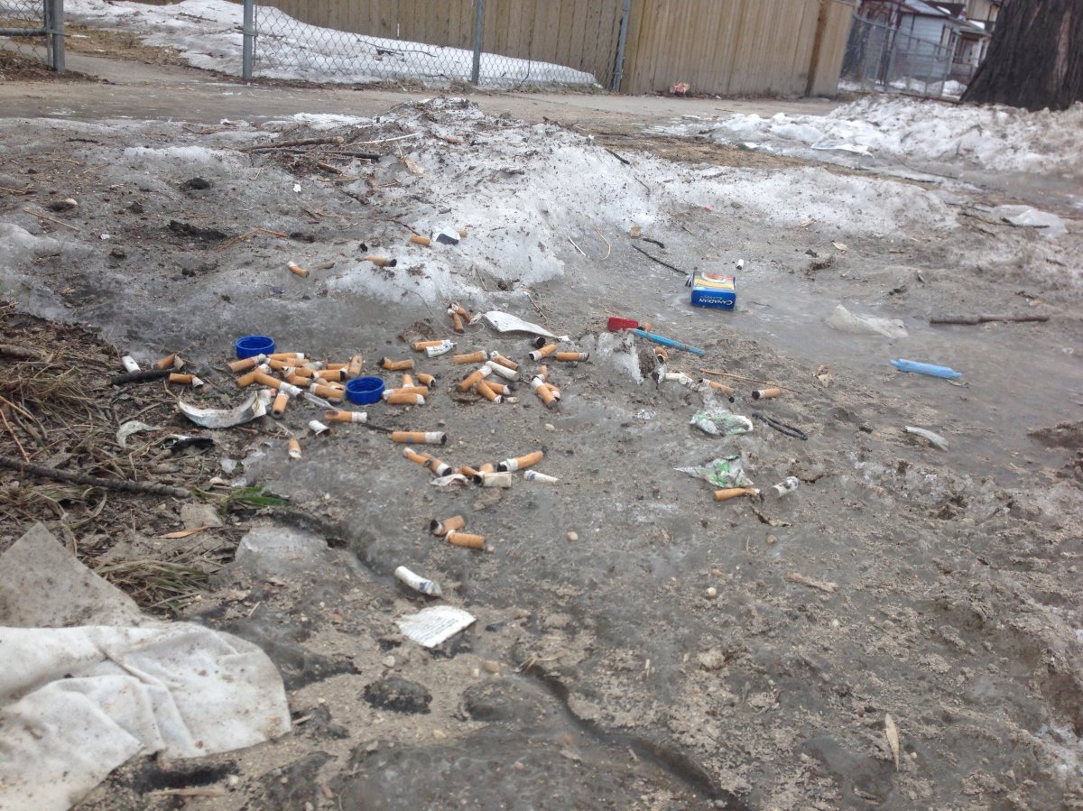 Garbage is piling up on sections of Furby Street as snow continues to melt.