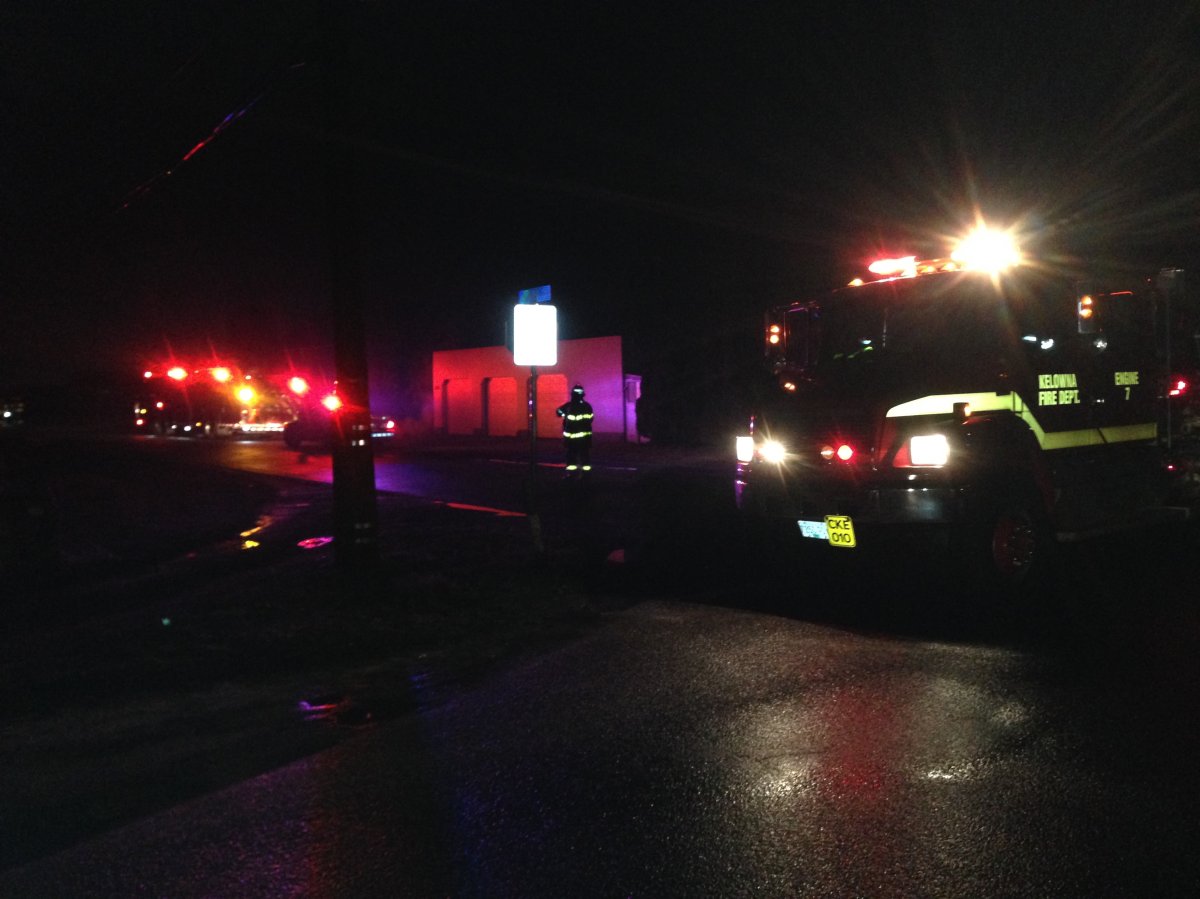 FortisBC crews were called when a car sheared off a power pole in Kelowna Tuesday night. 