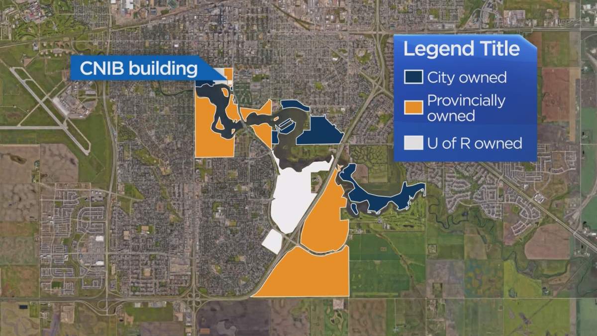 The sections of the Wascana Centre Authority owned by the three main stakeholders.