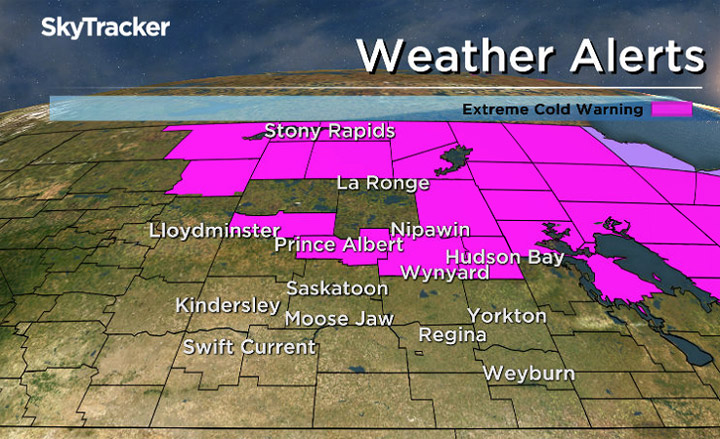 Most of northern Saskatchewan is under an extreme cold warning.