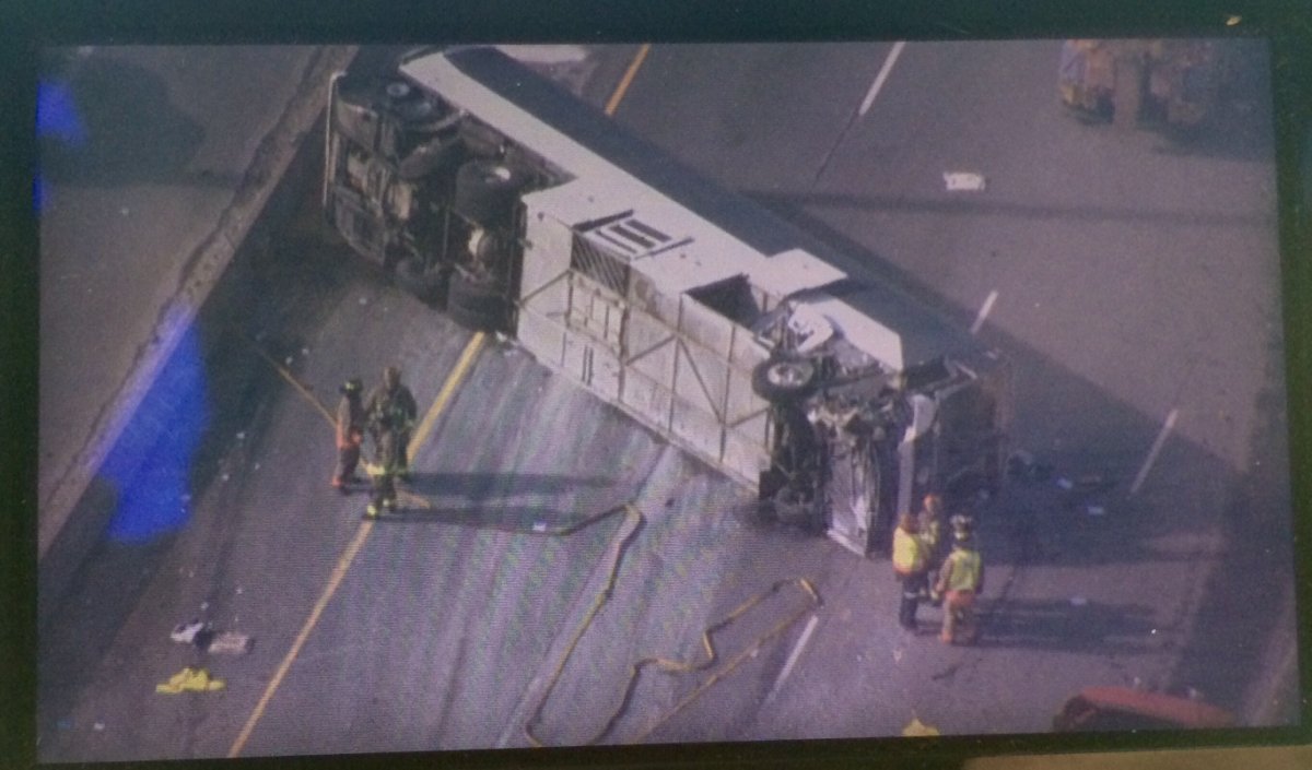 The 401 westbound collector lanes near Allen Rd. were closed Wednesday morning due to a bus rollover.