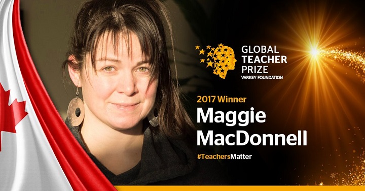 Canadian Maggie MacDonnell has won the 1M Global Teacher Award for 2017. Global Teacher Prize/ Twitter.