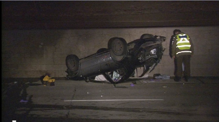 Highway 15 South was closed for 6 hours Sunday morning as collision experts went over the scene of a single-vehicle crash  that sent two men to hospital. Sunday, March 26, 2017.