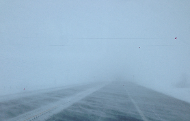 Visibility is reduced on Highway 16 south of Russell.