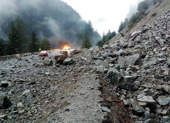 This is what the rockslide looks like, north of Yale on Highway 1.