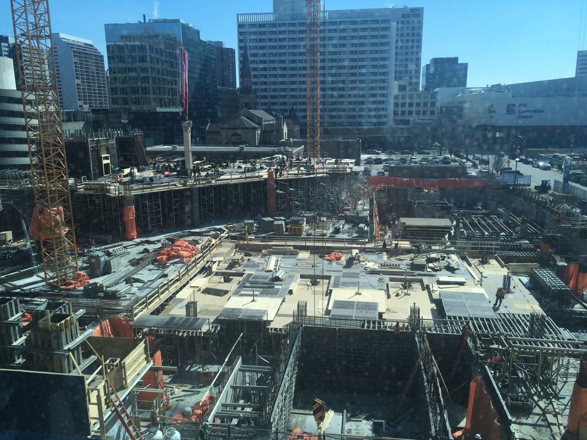 The view from above as progress continues for the True North Square. 