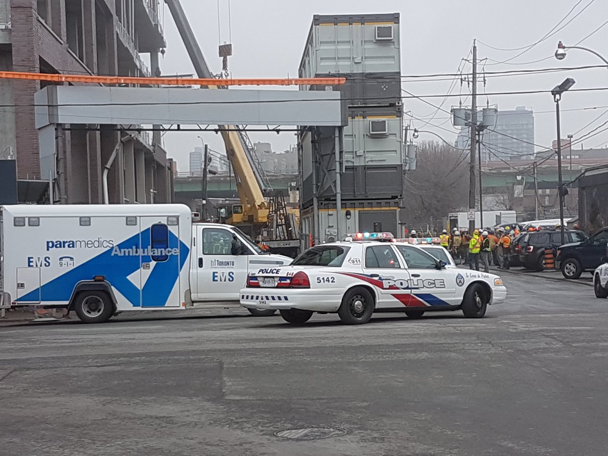 First responders were on scene of an industrial accident on Queens Quay near Lower Jarvis Street on Monday, March 27.