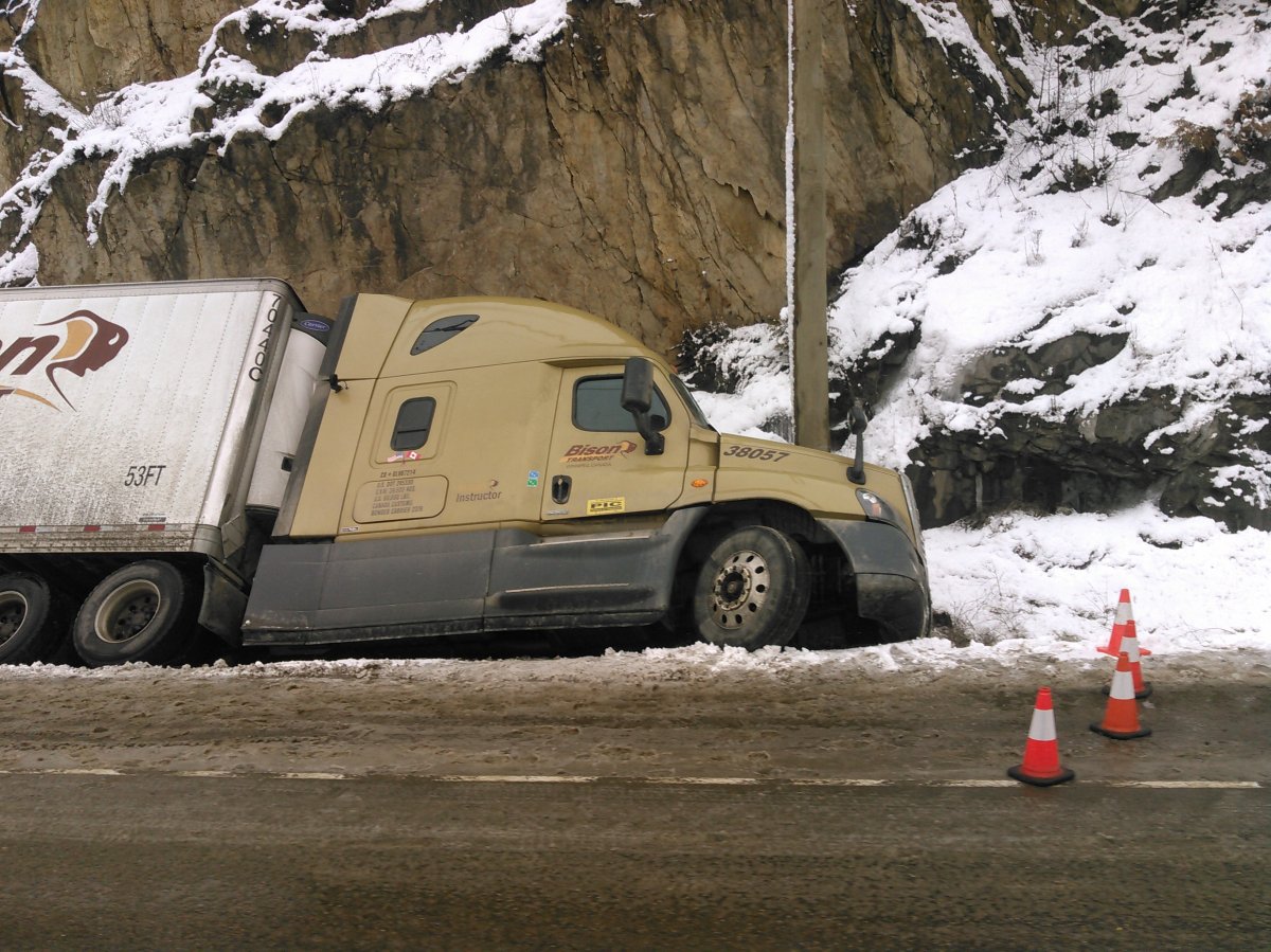 Semi truck full of pork slid off Trans Canada Highway near Sorrento - image