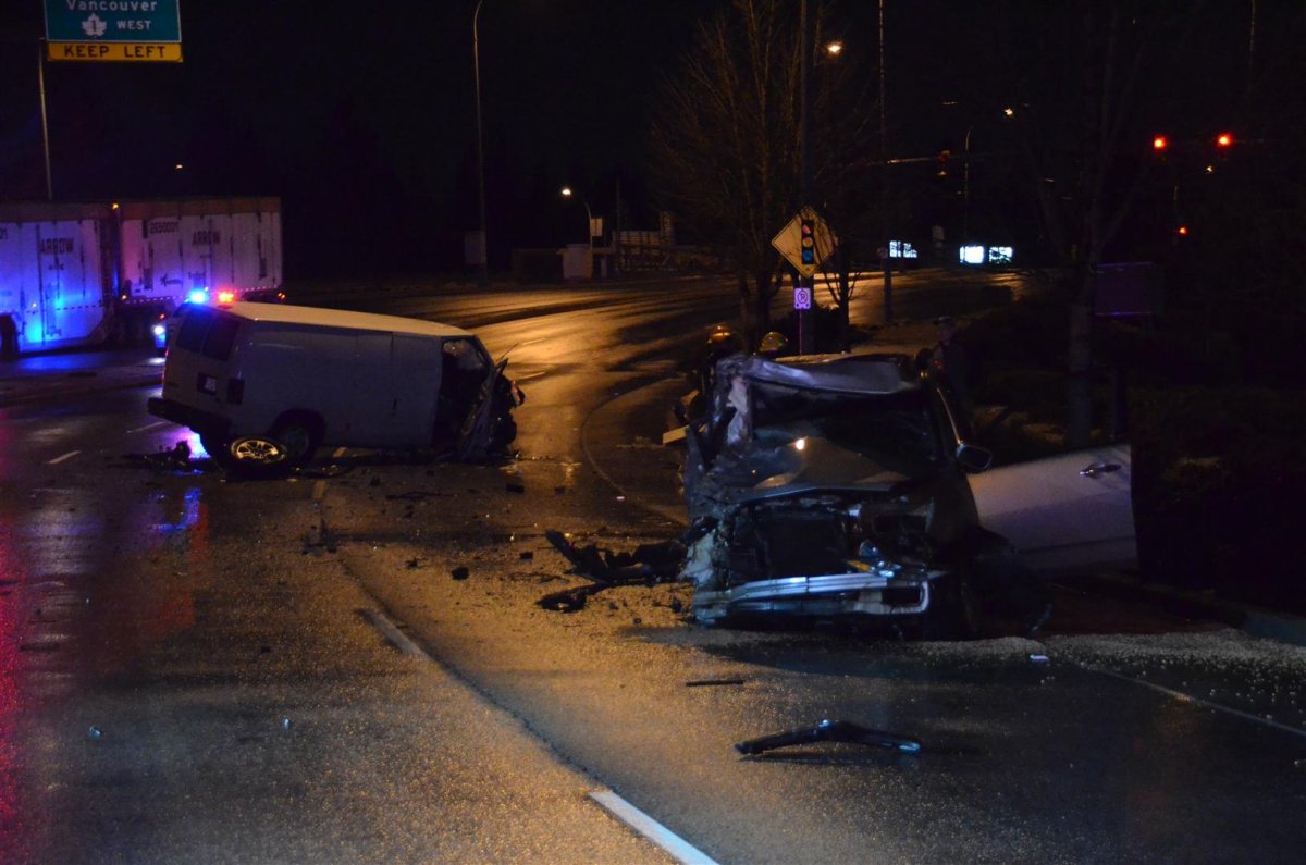 Crews were called to the scene of a crash in Langley Monday night.