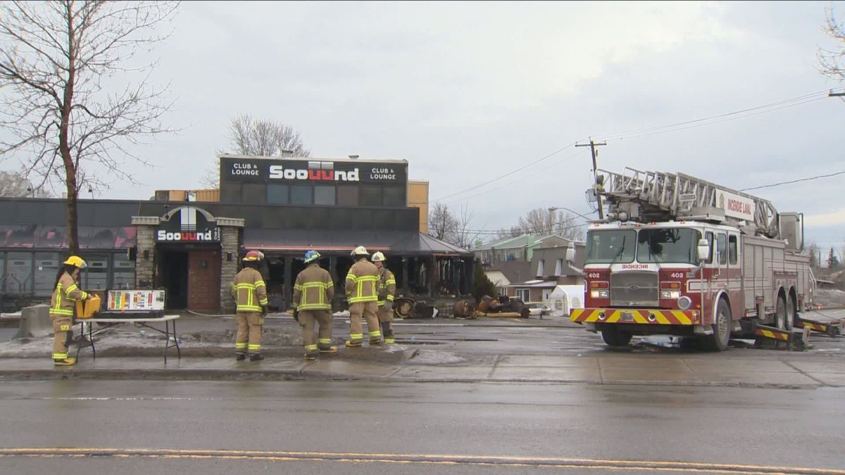 A fire has heavily damaged Soouund Lounge in Laval. Police suspect it could be a case of arson, Wednesday, March 8, 2017.