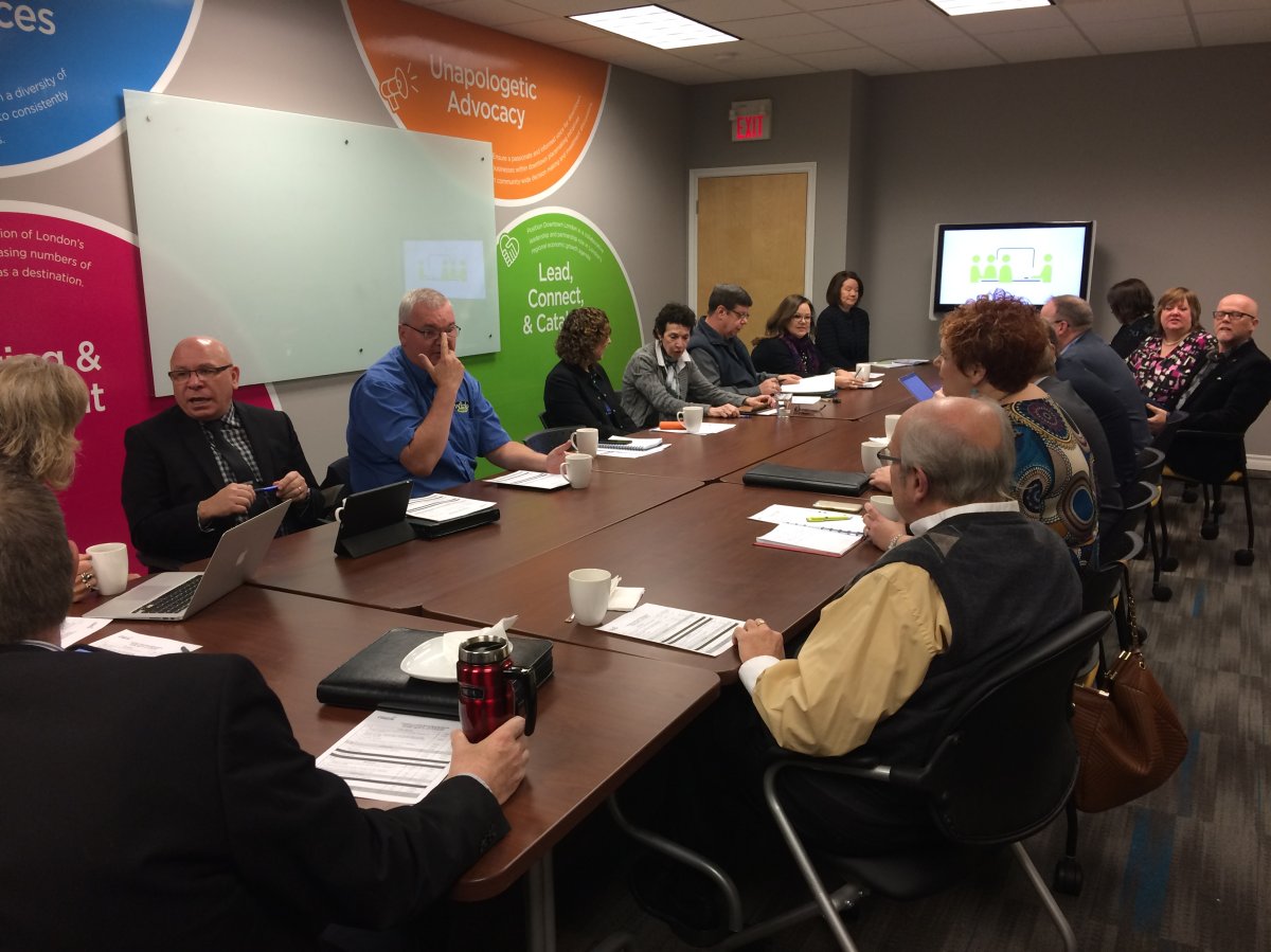 Members of the London Downtown Business Association board and guests attend a meeting on March 16, 2017.