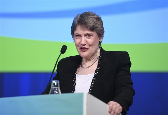 Helen Clark, head of the United Nations Development Programme, speaks at the launch of UN stabilization fund's report Human Development Report 2016 at Norra Latin in Stockholm, Tuesday, March 21, 2017. (Fredrik Sandberg/TT News Agency via AP).