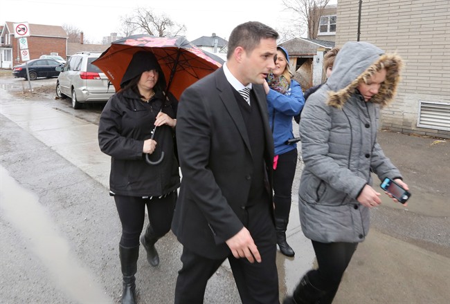 Ontario teacher Jaclyn McLaren (left) arrives with her lawyer Pieter Kort at the Quinte Courthouse in Belleville, Ont., on Tuesday March 7, 2017.